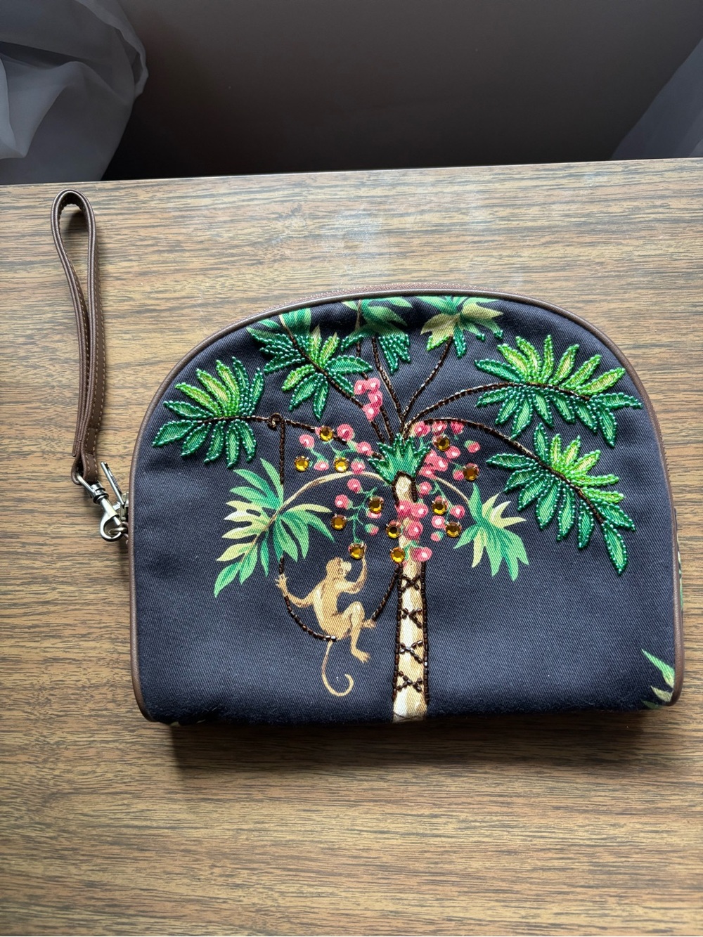 Isabella Fiore purse with embroidered monkey on a tree